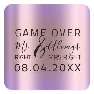 ìWedding Mr Right Mrs Right Game Over Purple Square Sticker