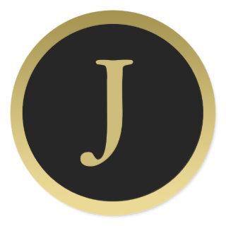 J :: Monogram J Elegant Gold and Black Stickers