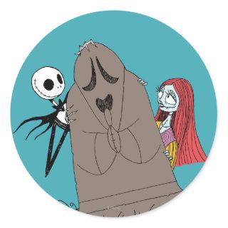 Jack and Sally Hiding Behind Tombstone Classic Round Sticker