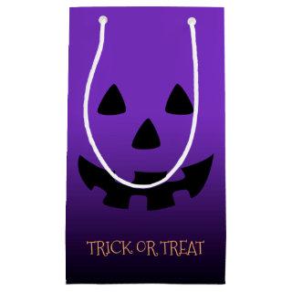 jack o' lantern face on purple small gift bag