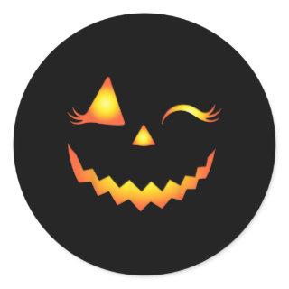 Jack O Lantern Face Pumpkin Eyelashes Hallowen Cos Classic Round Sticker