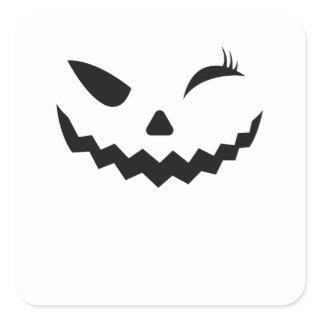 Jack O Lantern Halloween Pumpkin Face Winking Square Sticker