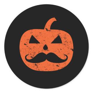 Jack O Lantern Mustache Pumpkin Funny Halloween Classic Round Sticker