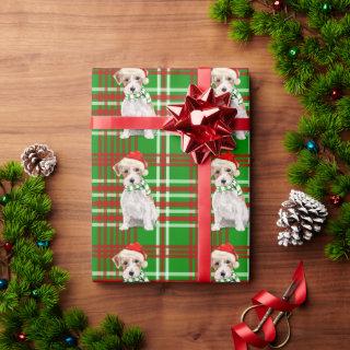 Jack Russell Terrier Dog and Plaid Christmas Wrapp