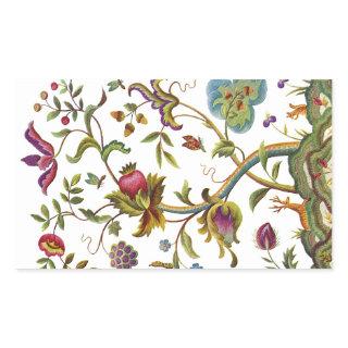 Jacobean Crewel Embroidery Tree of Life Rectangular Sticker