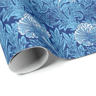 Jacobean Flower Damask, Navy, Sky Blue and White