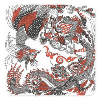 Jade Dragon and Gold Phoenix playing with a pearl  Square Sticker