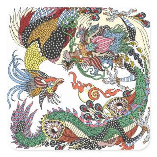 Jade Dragon and Gold Phoenix playing with a pearl  Square Sticker