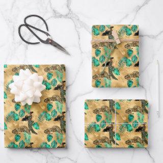 Jade Green and Gold Foil Look Leopard Print  Sheets