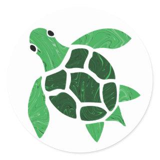 Jade Green Sea Turtle Mosaic Art Classic Round Sticker