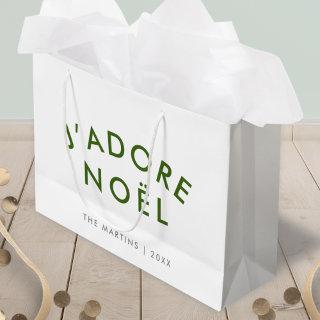 J'adore Noel | Christmas Minimalist Green White Large Gift Bag