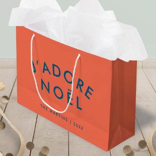 J'adore Noel | Modern Love Christmas Red and Navy Large Gift Bag