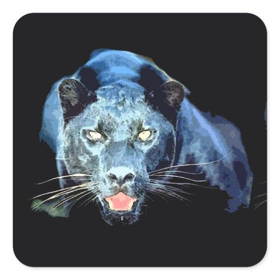 Jaguar - Black Panther Cat Square Stickers