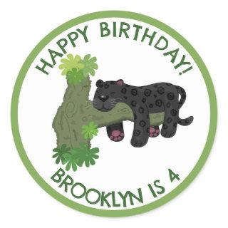 Jaguar black panther personalized cartoon birthday classic round sticker
