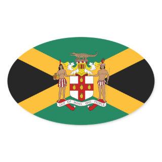 Jamaica Flag/ Coat of Arms Oval Sticker