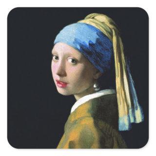 Jan Vermeer Girl With A Pearl Earring Baroque Art Square Sticker