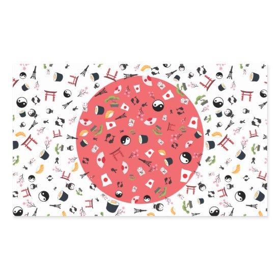 Japan flag with famous icons of Japan Rectangular Sticker