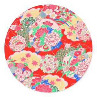 Japan, Sakura, Kimono, Origami, Chiyogami, Flower, Classic Round Sticker