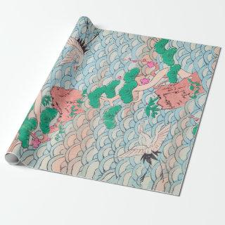 Japanese Cranes on Waves Vintage Pattern