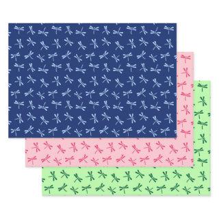 Japanese Dragonfly Pattern, Navy. Coral, Green  Sheets