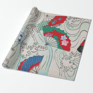 Japanese Fans on Waves Vintage Pattern