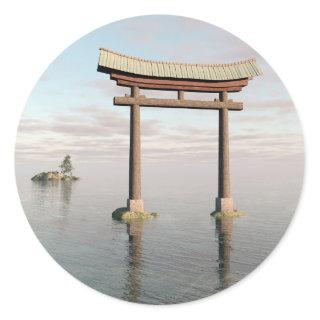 Japanese Floating Torii Gate at a Shinto Shrine Classic Round Sticker