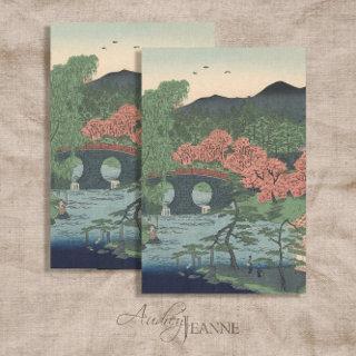 Japanese Garden Vintage Lake w Bridge Blue n Coral Tissue Paper