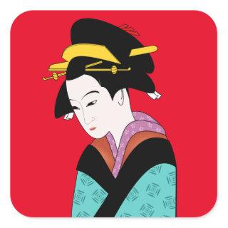 Japanese Geisha kimono cute art Square Sticker