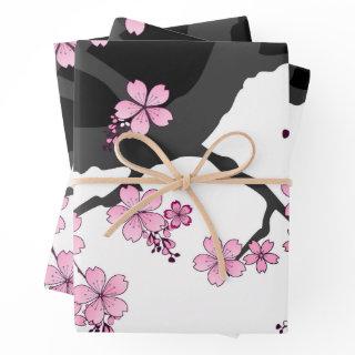Japanese Kimono Black and White Pink Sakura  Sheets