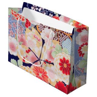 Japanese KIMONO Textile, Flower Large Gift Bag
