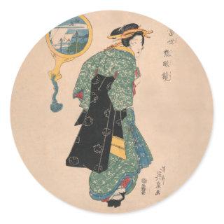 Japanese Kimono Woman Courtesan Artwork Classic Round Sticker