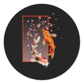 Japanese Koi Fishes and Flowers Classic Round Sticker