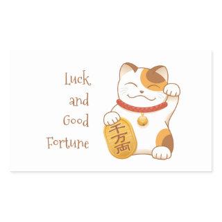 Japanese Lucky Cat, Maneki Neko Luck Good Fortune Rectangular Sticker