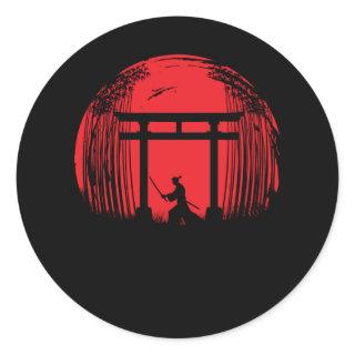 Japanese Samurai Fighter Silhouette Warrior Japan Classic Round Sticker
