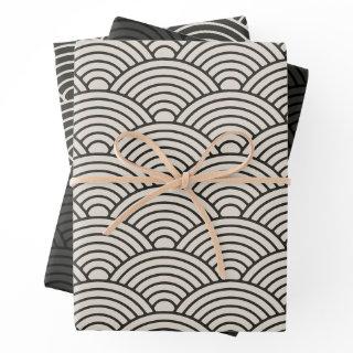 Japanese Seigaiha Wave | Black and Cream White  Sheets