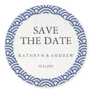 Japanese Seigaiha Wedding Save the Date or Custom Classic Round Sticker