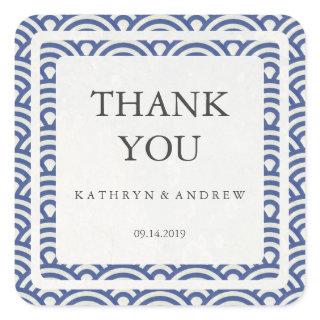 Japanese Seigaiha Wedding Thank You/Custom Text Square Sticker