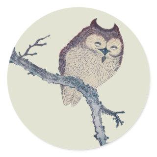Japanese Sleeping Owl Night Artwork Classic Round Sticker
