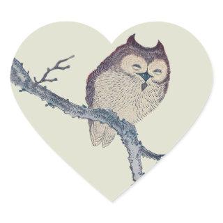 Japanese Sleeping Owl Night Artwork Heart Sticker