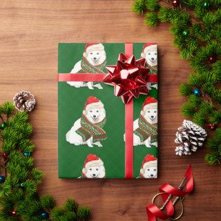 Japanese Spitz Dog and Green Plaid Christmas Wrapp