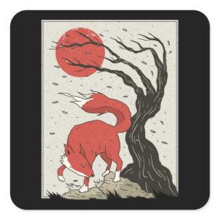 Japanese Style Fox Square Sticker
