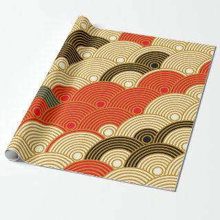 Japanese style scales waves seamless pattern in re