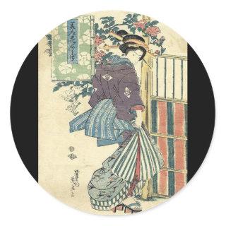 japanese ukiyo-e garden traditional kimono geisha classic round sticker
