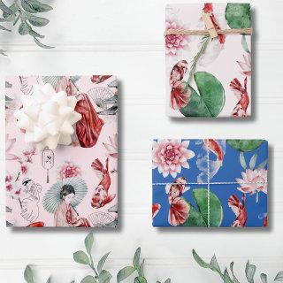 Japanese Watercolor Art Asian Koi Flower Pattern   Sheets