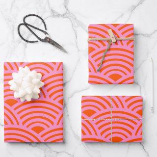 Japanese Wave Seigaiha Pattern Preppy Orange Pink  Sheets