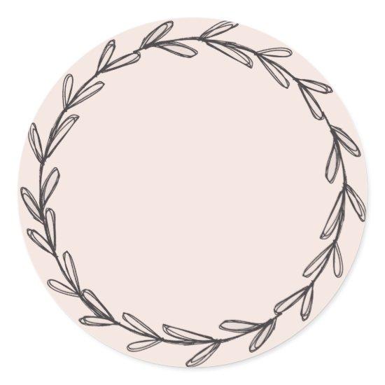 Jar/ Spice Blank Hand Drawn Wreath Blush Pink Classic Round Sticker