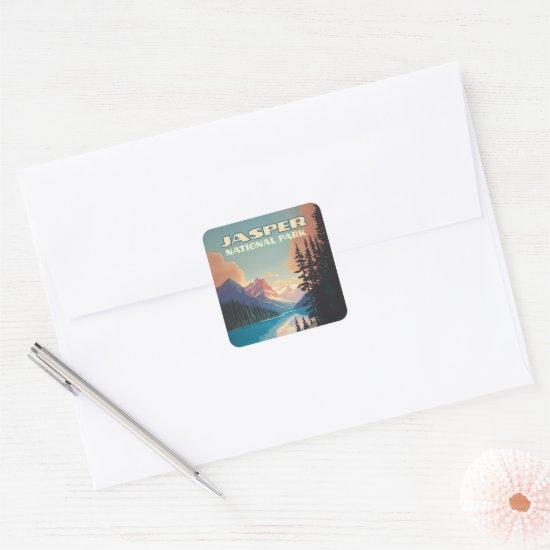 Jasper National Park Alberta Canada Rockies Retro Square Sticker