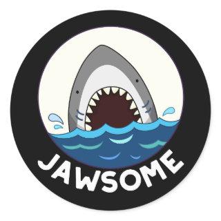 Jawsome Funny Shark Teeth Pun Dark BG Classic Round Sticker