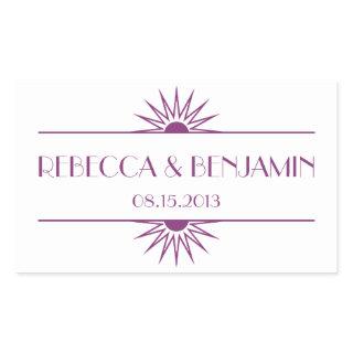Jazz age purple geometric art deco wedding rectangular sticker