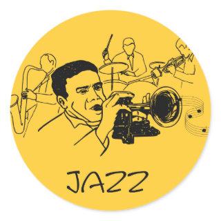 JAZZ musician with trumpet and musical notes Classic Round Sticker